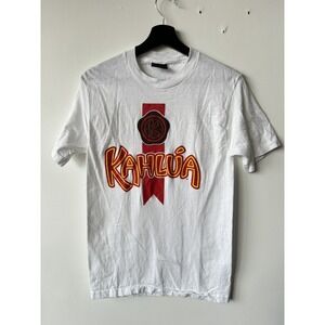 Vintage Kahlua Shirt XS White Graphic Promo Tee Touch of Gold 90s Bar Alcohol